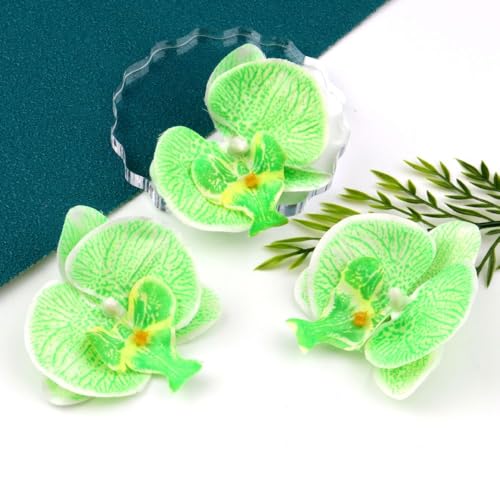 Corkwaw 50 Pcs Orchid Petals Artificial Decorations Orchids Heads Flowers Faux Silk Phalaenopsis Butterfly Flower Heads for Handmade DIY Home Wedding Party Decoration (Green) - color: Green