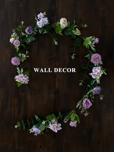 MISSPIN 5.9Ft Eucalyptus Garland with Flowers, Artificial Fake Flower Greenery Spring Garland for Baby Shower Wedding Mantle Table Centerpiece Spring Decor - color: Purple