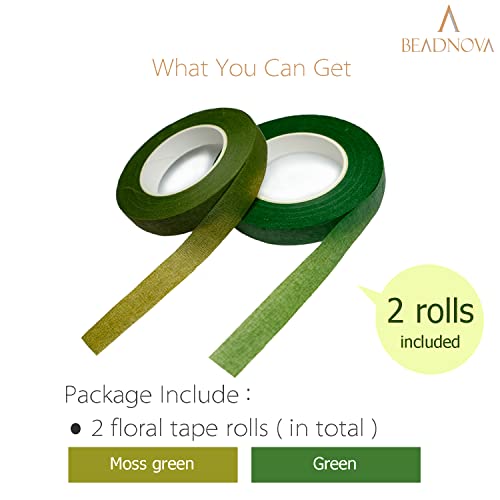BEADNOVA Floral Tape 1/2inch Mix Dark Green Flower Tape for Bouquets Floral Arranging Stem Wrap Craft (Dark and Moss Green, Total 60yards) - color: Moss and Dark Green