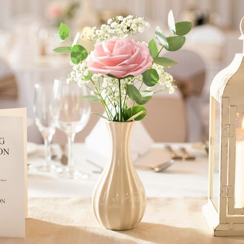 Lifewit Artificial Flowers, 25 Pcs Blush Foam Real Looking Roses with Stems, Fake Roses for DIY Wedding Bouquets, Centerpieces Arrangements, Valentine Decorations - color: Blush