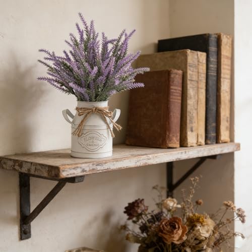FJAKA 2Pcs Artificial Lavender Flowers in Pots with Vase, Fake Faux Lavender Flowers Decor, for Farmhouse Table Centerpiece Windowsill Country Indoor Mantle Decor