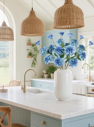 6PCS Artificial Dahlia Flowers 27.5’’ Royal Blue Dahlias Fake Silk Flowers with Stems for Vase Table Centerpiece Home Wedding Party Garden Decoration(Royal Blue) - color: Royal Blue