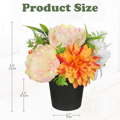 GnFlus Yellow Artificial Flowers Small Fake Flowers in Vase Peonies Dahlia Tiger Lily Potted Silk Flower Arrangements Faux Plants & Flowers Home Bathroom Kitchen Table Centerpieces Desk Decor - color: Yellow