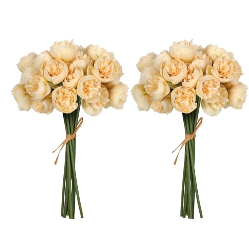 IPOPU Ranunculus Artificial Flowers Peonies Flowers 18 PCS Silk Artificial Peonies Faux Ranunculus for for DIY Wedding Bouquet Bridal Shower Filler Flowers Décor(Champagne) - color: Champagne