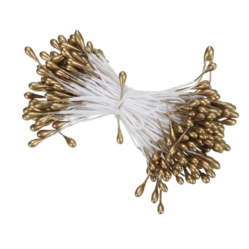 PATIKIL 3mm Double Heads Flower Stamen, 150 Pcs Artificial Flower Stamen Pistil Matt Pearl Floral Stamen for DIY Christmas Card Wedding Decoration, Gold Brown - color: Gold Brown