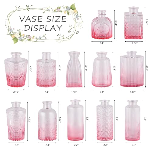 RUCKAE Glass Bud Vases Mini Flower Vase Small Vintage Vases for Centerpiece Table Wedding Decorations Home Decor Party(Gradient Pink 32pack) - color: Gradient Pink