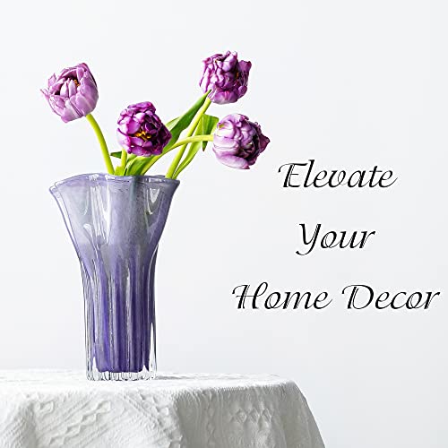 8'' Blown Glass Flower Vase for Home Wedding Modern Centerpieces Decorative (Purple) - color: Purple Wave