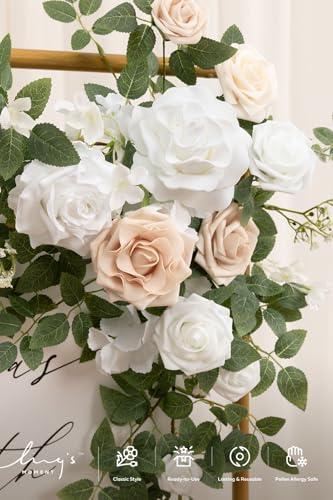 Ling's Moment Wedding Artificial Welcome Sign Flowers Swag Arch Floral Garland Decorations White & Sage for Ceremony Reception Entrance Entryway Party Banquets Easel Wall Home Outdoor(NOT Include Sign - color: White & Sage & Blush