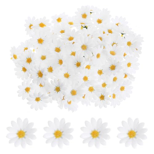 Nogeqi 100 Pcs Daisy Flower Head Artificial Daisy Flower White Gerbera Fake Flowers Heads for DIY Garland Craft Birthday Wedding Party Easter Bonnet Home Decoration