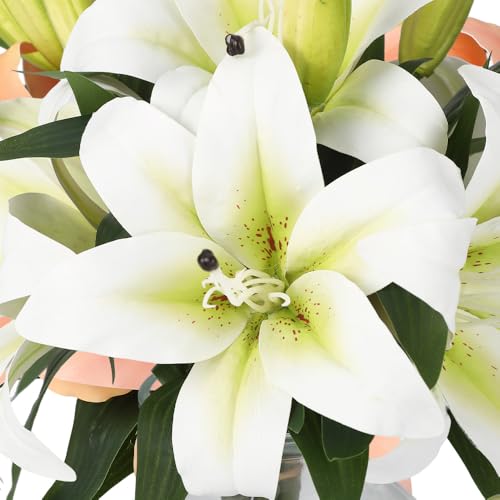 GarveeHome Artificial Lily Flower, Faux Lily Flowers Stems for Vase, Silk Fake Flowers for Home Table Office Wedding Party Decor (Milky White) - color: Tiger Lily ,Milky White