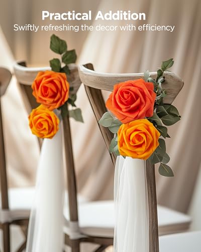 InnoGear Artificial Flowers, 50 Pcs Shades of Orange Foam Fake Roses Bulk with Stems for Autumn Fall Decoration DIY Wedding Bouquets Centerpieces Bridal Shower Party Christmas Tree - color: Shades of Orange