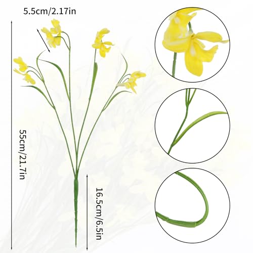 12pcs Fake Orchid Flowers Branches, 21.7in Artificial Cymbidium Flower Stems for Table Centerpiece Wedding Vase Arrangements Office Home Decor (Yellow)