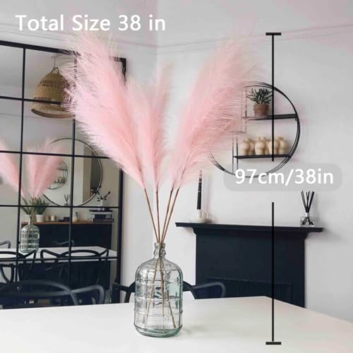 38" Faux Pampas Grass - 10 Stem Tall Pink Decor Artificial Fluffy Pampas Grass for Boho Home Wedding & Mothers Day - color: B-pink
