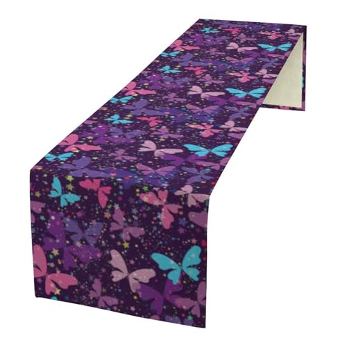 Butterfly Table Runner,Purple Fantasy Butterflies Print Table Runner for Home Indoor Outdoor Kitchen Holiday Party Wedding Decor 13x36 Inch - color: Butterfly-3, size: 13x36in