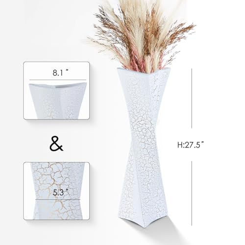27.5 Inch (Ice Crack White) Tall Floor Vase for Home Decor - Modern Freestanding Vase with Textured Finish, Handmade Design for Pampas Grass, Artificial Flowers, Farmhouse Living Room Corner Décor - color: White, size: 27.5 IN