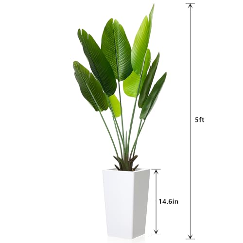 4.65 FT Artificial Large-leaved Banana Tree in Pot, Decorative Evergreen Tropical Areca Palm Plant, Fake Traveler's Banana Tree Tree, Indoor House Plants for Living Room Porch Entryway Office - size: 4ft 8in