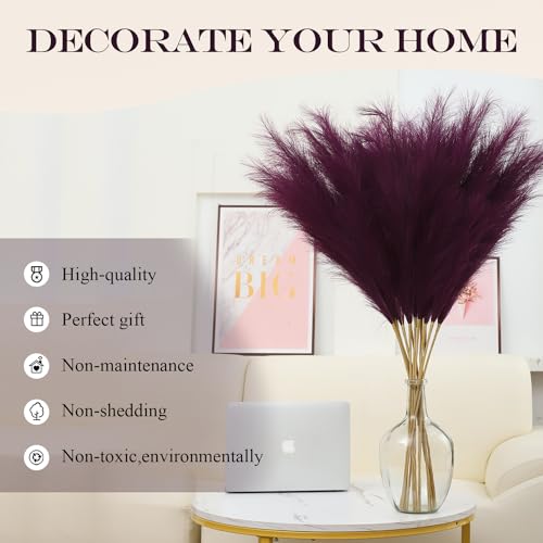 43" Purple Pampas Grass Decor - 8 PCS Tall Faux Pampas Grass Decor Artificial Pompas Grass for Floor Vase Filler Wedding Boho Home Baby Shower Mothers Day Decoration - color: Purple