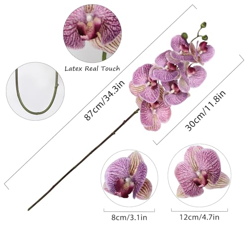 IPOPU Purple Fake Orchid 34.3" Real Touch Faux Orchids Latex Artificial Flowers Phalaenopsis Branches for Home Party Wedding Bridal Shower Decoration, 2pcs - color: Purple Pattern