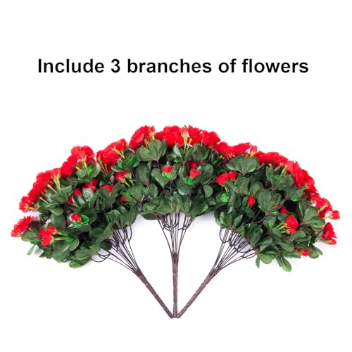 Artificial Christmas Flowers for Spring Outdoor Outside Decor, Fake Silk Red Camellia Flower UV Resistant Realistic Plants for Planter Front Door Porch Patio Table Indoor Holiday, 3 Large Bundles - color: Red