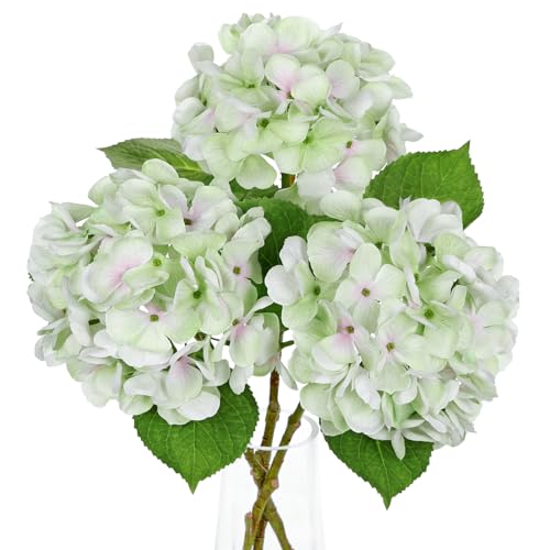 Artificial Hydrangea Flowers 18.8 Inch Long with 6 Inch Full Realistic Bloom Lifelike Silk Faux Hydrangea Stems for Wedding Bouquet, Table Centerpieces, Party Decor, Home Indoor Outdoor Decoration - color: Greenish Tan