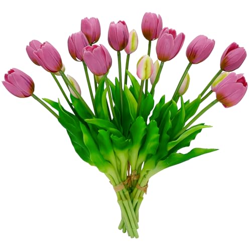 4 Budles (20Pcs) Lilac Tulips Artificial Flowers 13" Latex Fake Flowers for Wedding Home Decor(Lilac) - color: Lilac