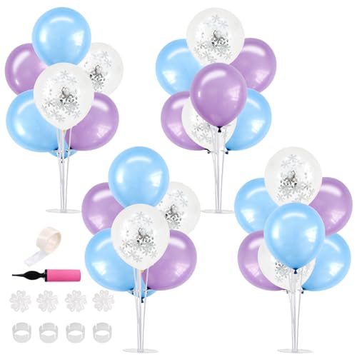 TONIFUL 4 Set Macaron Blue Purple Snowflakes Balloon Centerpieces for Table,Balloon Stand Kit for Kid Party Decor,Birthday Decorations Winter Theme Party Decorations - color: Macaron Blue Purple