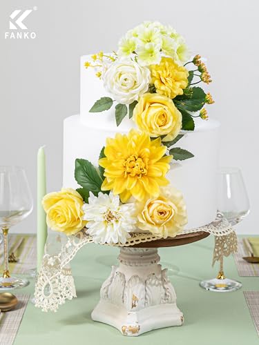 FANKO Artificial Flowers for DIY, Yellow Faux Flowers Bouquet, Fake Rose Dahlia Daisy Cosmos Silk Flowers for Vase, Home Decor, Garlands, Garden Wedding, Party, Birthdays - color: Cream Yellow