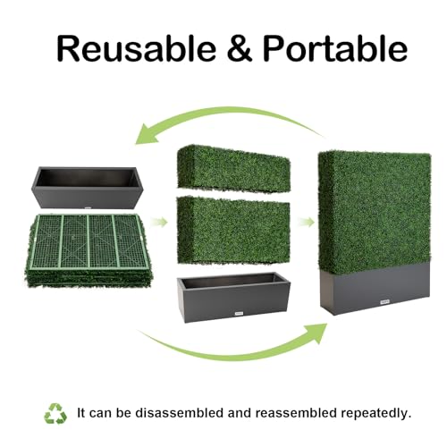 Artificial Boxwood Hedge Wall with Dark Grey Planter Box, Greenery Fake Faux Grass Panels Backdrop Divider 48" WX64 HX14 D - size: 48"WX64"HX14"D