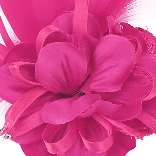 Song Qing Women's Fascinator Feather Flower Pin Brooch Corsage Bridal Hairband Derby Hat Cocktail Party Wedding - color: A5 Rose