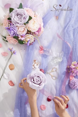 Serwalin 2Pcs Artificial Flowers Fake Silk Flowers Combo Realistic Mixed Roses Box for DIY Wedding Bridal Bouquets Centerpieces Arrangements Faux Flowers with Stems Home Decor, Pink&Lilac - color: A Abby Charming Lilac & Pink, size: 2 Boxes