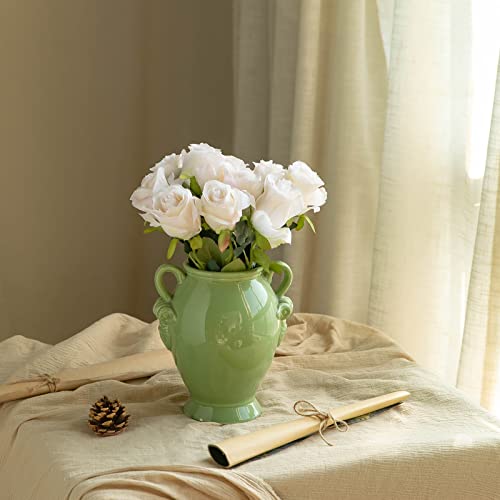 Nubry Artificial Silk Rose Flower Single Stem Lifelike Vintage Fake Rose for Wedding Bouquet Floral Arrangements Home Party Centerpiece Decoration, 10pcs (Vintage Ivory) - color: Vintage Ivory