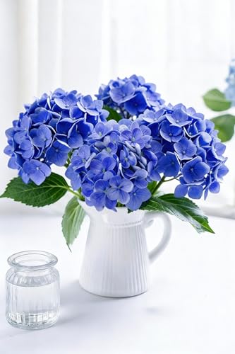 4 Pcs Faux Hydrangeas Real Touch Hydrangea Artificial Flowers Latex Large Fake Flower Long Stems for Wedding Home Party Table Centerpieces Decor (Blue) - color: Blue