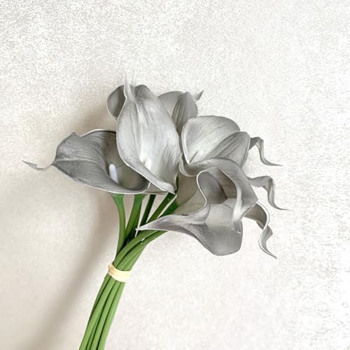 20Pcs 2.1 Inch Gray Calla Lily Artificial Flowers Faux Calla Lily Fake Flowers Bulk Real Touch Latex Calla Lilies Flowers for Home Wedding Party Plant Decoration Table Centerpieces - color: Grey