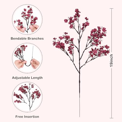 Waipfaru 15Pcs Fake Flowers Babys Breath Silk Artificial Flowers Gypsophila Bouquets Bulk Real Touch Fall Stems for Fall Thanksgiving Autumn DIY Floral Arrangement Table Centerpieces, Wine Red - color: Burgundy, size: 15pcs