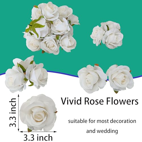 Artificial Satin Rose Flower Heads,42 Pcs Silk Rose Heads with Stems,3.5'' Rose Artificial Flowers Bulk,Artificial Rose Flower Heads for DIY Crafts Bouquet (42, White) - color: White