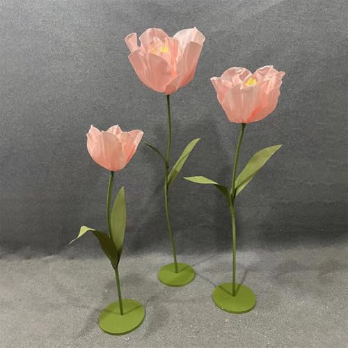Set of 3 Giant Artificial Tulips Flowers for Decoration Wedding Reception Huge Artificial EVA Tulip Flower for Birthday Wedding Arrangements Banquet Background Decor Shop Window Display - color: Pink