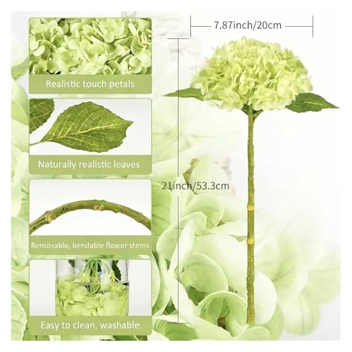 3pcs Hydrangeas Artificial Flowers 21-Inch Hydrangea Artificial Flowers Realistic Hydrangea Lifelike Hydrangea Artificial Flowers Floral Decorations Realistic Hydrangea Fake Hydrangeas - color: Light Green