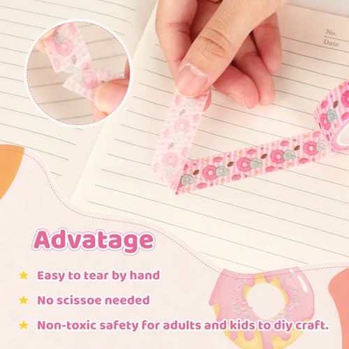 12 Rolls Donut Washi Tape Set, Candy Donuts Stars Decorative Masking Tapes, Cartoon Craft Pattern Adhesive Tapes for DIY Art Crafts Scrapbook Journal Planners Supplies Gift Wrapping 16.4Ft - color: B
