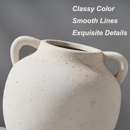 PORCER Ceramic Vase, 5.8 Inch Terracotta Vase with Handles, Boho Decor Decorative Vase, Rustic Vase for Home Decor, Farmhouse, Living Room, Table - Beige - color: Beige-5.8''