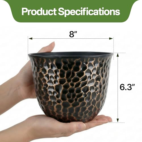 Worth Garden Plastic Round 8 Inch Planters for Indoor Plants Set of 6 Outdoor Resin Flower Pots Colorful with Drainage Hole Rubber Plug Retro Appearance Home Christmas Decorative Containers Multicolor