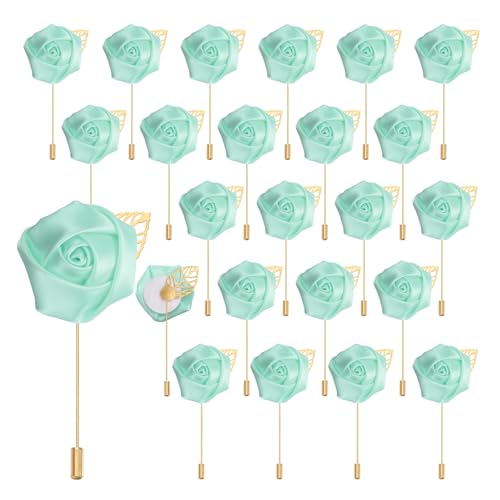 uxcell 24pcs Light Green Rose Boutonnieres Flower Buttonholes Pocket Boutonnieres Pins for Wedding Ceremony Anniversary Prom Formal Dinner Party - color: Light Green