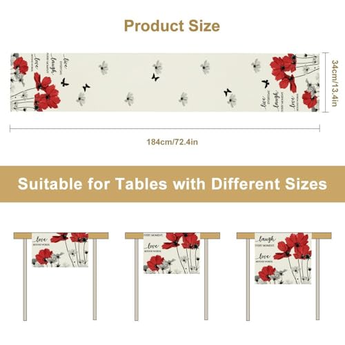 Red Daisy Table Runner, Boho Farmhouse Spring Summer Floral Flower Butterfly Country Coffee Table Center Decor for Family Kitchen Holiday Party Table Decorations, 13"x36" - color: Daisy-9, size: 13“ X 36"