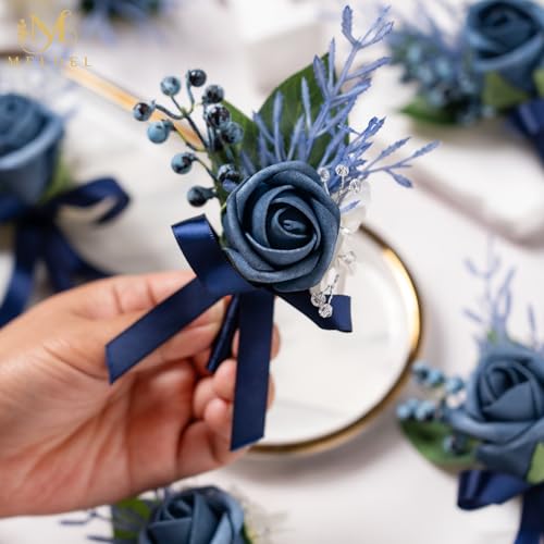 6Pcs Blue Artificial Foam Rose Boutonnieres for Men Wedding Prom | Fake Foam Rose Boutonniere for Wedding Prom Groom Groomsman Homecoming Party Ceremony Anniversary Suit Decoration - color: 6pcs Blue Boutonniere