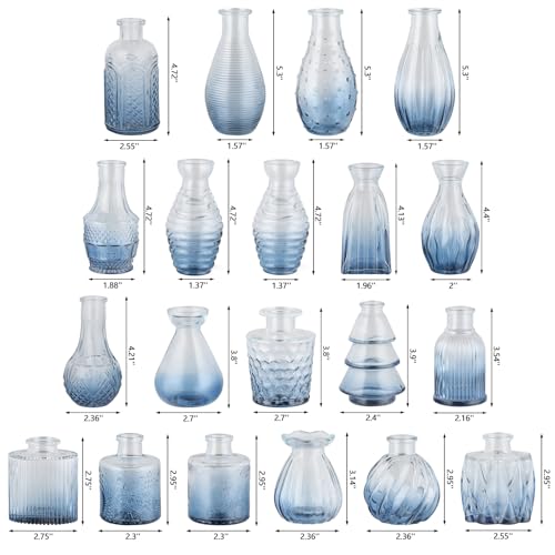 RUCKAE Glass Bud Vases Mini Flower Vase Small Vintage Vases for Centerpiece Table Wedding Decorations Home Decor Party(Gradient Blue 32pack) - color: Gradient Blue
