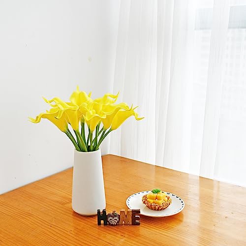 ONLY ART Artificial Pure Yellow Calla Lily 20pcs – 13.5" PU Faux Flowers with Flexible Stems, Soft Texture, for New Year and Valentine's Day Home, Wedding & DIY Decor - color: Pure Yellow