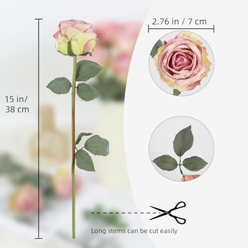 IPOPU 10PCS Light Purple Roses Artificial Flowers Vintage Fake Flowers Silk Roses with Stems for DIY Wedding Bouquet Table Centerpiece Home Party Decor(Light Purple) - color: Light Purple
