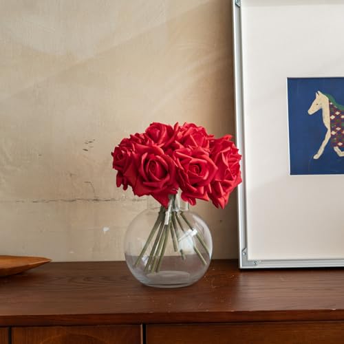 Artificial Roses-10-pcs Soft Touch Fake Flowers with Stems, Realistic Bridal Bouquet & Bulk Home Party Wedding Decor Roses - color: Red 10pcs