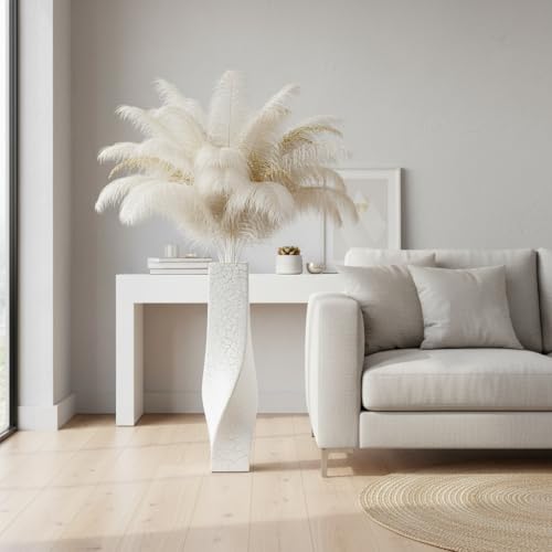 Extra Tall Floor Vase 27.5 Inch, White Resin Vases with Gold Web Pattern, Large Modern Vase for Living Room Corner Bedroom Entryway, Decorative Vase for Pampas Grass Dried Flowers Branches - color: White, size: 27.56 Inches