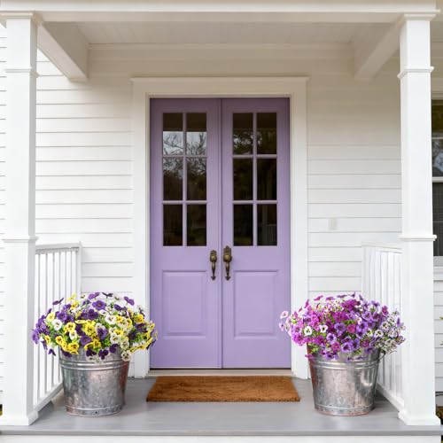 INQCMY Artificial Fake Pansy Flowers for Outdoor, 12 Pcs Faux Silk Pansies Flower for Spring Summer Decoration, UV Resistant Fake Plants for Outside Planter Porch Yard Patio Home Decor(Mixd Purple) - color: Mixd Purple