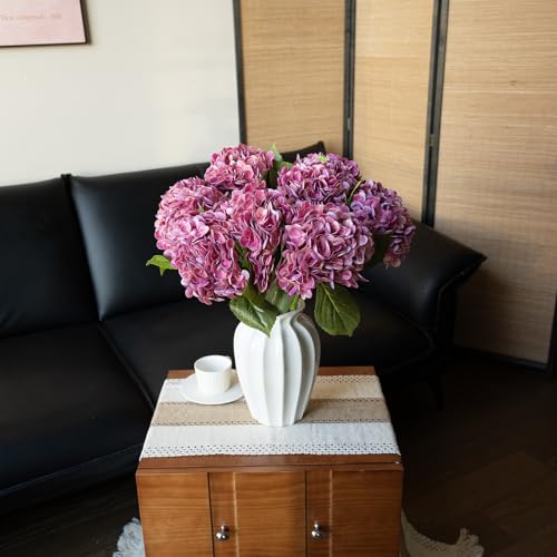 DUYONE 22" Real Soft Touch Hydrangea Artificial Flowers Realistic,Large Long Stem Fake Flowers Full Latex Faux,Wedding Bouquet,Party Home Decor,Garden Office Room Table Centerpieces Magenta 3Pcs - color: Magenta, size: 3Pcs